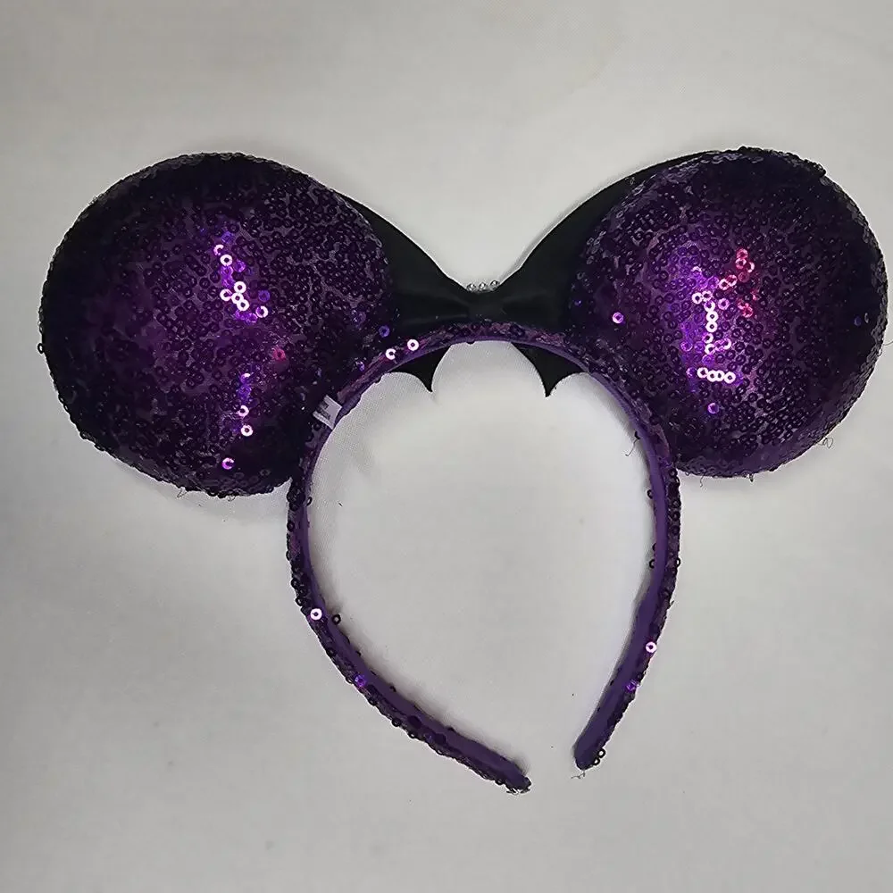 Disney Halloween Minnie Mouse Ears Purple Headband Sequins and Rhinestones - Picture 6 of 8